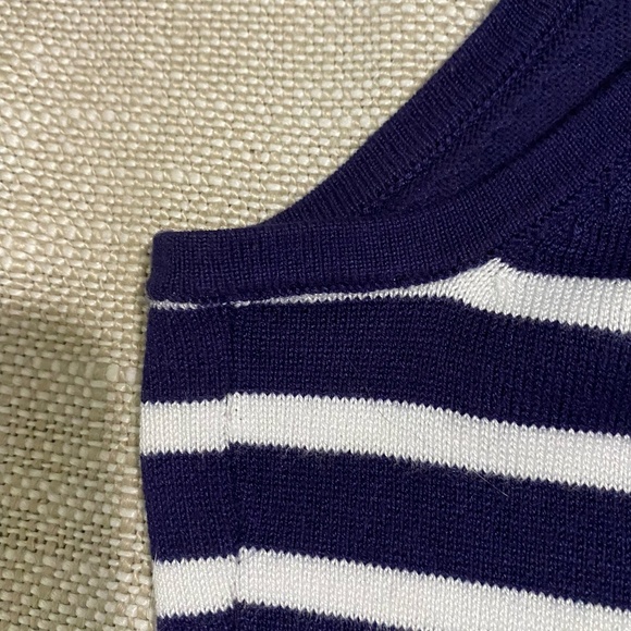 Pointelle Navy/White Double Ruffle Shoulder Coastal Nautical Casual Knit Top-XL - Picture 10 of 15